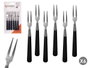 Kinvara Set de 6 Fourchettes Apéritif - 9.5 x 17 x 1 cm, Plastique et Acier, Noir et Métal (Set de 24)