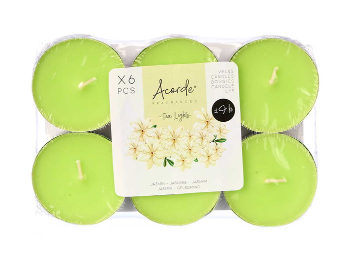 Acorde Lot de 6 Bougies Chauffes-Plat Maxi Jasmin 9h Vert 17,5x2,2x11,8 cm (Set de 24)