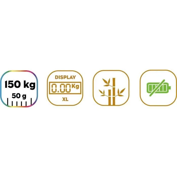 Little Balance - Kinétic - Pese-personne automatique rechargeable à énergie cinétique en verre trempé et bambou - Précision 50 g - Capacité 150 kg