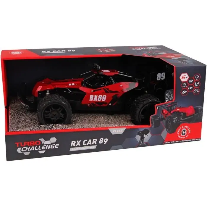 MGM RX Car 89 093721 - Voiture télécommandée 1/12 métallique rouge TURBO CHALLENGE - Radiocommande 2.4 GHz, batterie rechargeable, vitesse 8 km/h - Jouet RC
