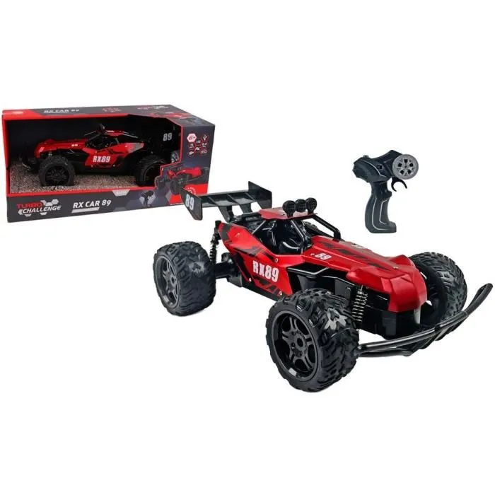 MGM RX Car 89 093721 - Voiture télécommandée 1/12 métallique rouge TURBO CHALLENGE - Radiocommande 2.4 GHz, batterie rechargeable, vitesse 8 km/h - Jouet RC