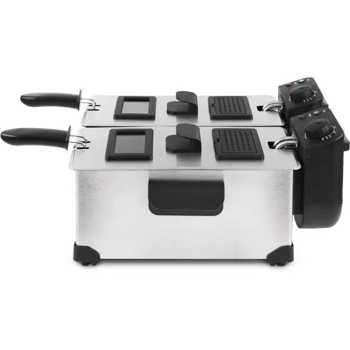 HKoenig Friteuse double bac DFX600 - 2 x 3L - 3600W - Thermostats indépendants - Paniers amovibles - Acier inoxydable - Friteuse professionnelle