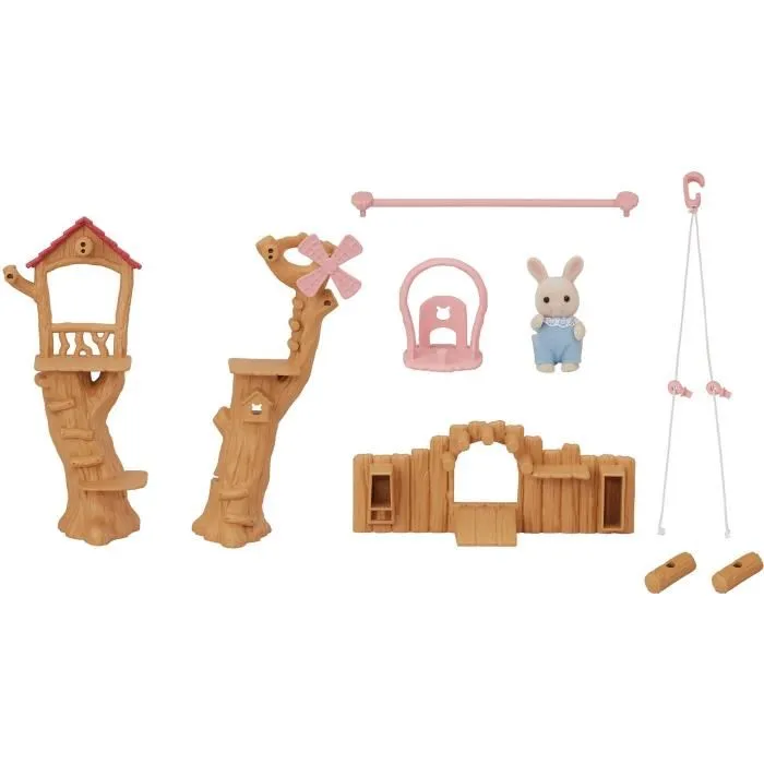 Sylvanian Families Figurine miniature La tyrolienne des bébés avec Henry le bébé lapin crème - Accessoire pour cabane dans les arbres - Multicolore
