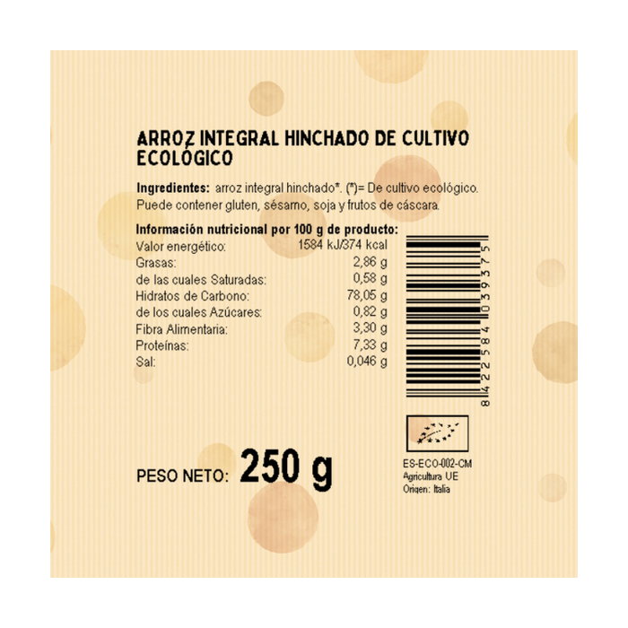 El Granero Integral Riz complet soufflé Bio 250g (Pack de 10) Unitées