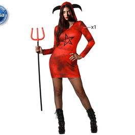 Costume Démonia Femme Adulte Halloween, Robe Courte Rouge à Capuche, Cornes, Taille XS/S - 100% Polyester