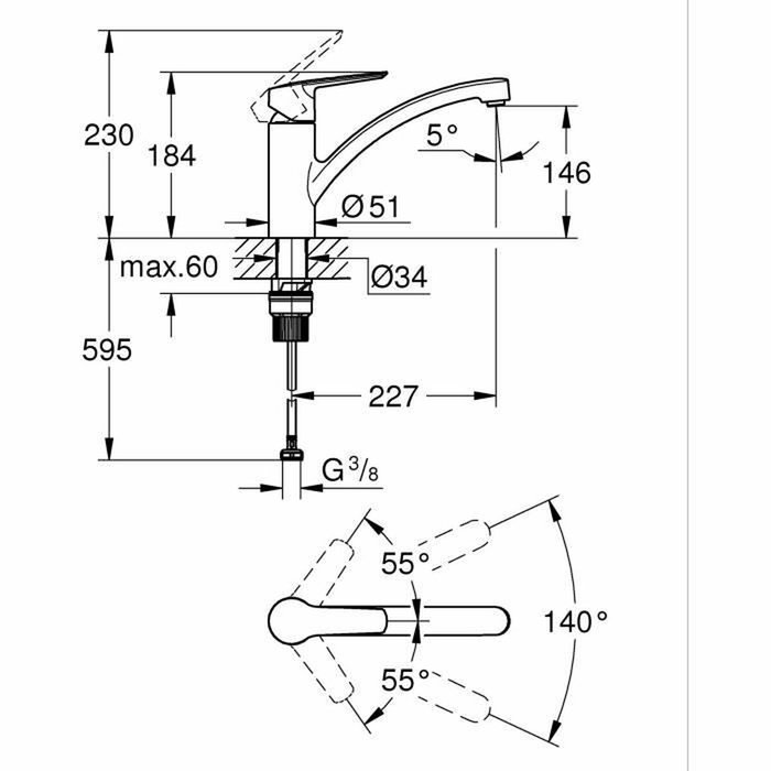 Grohe Start Mitigeur de cuisine Noir mat Bec bas Rotation 140°