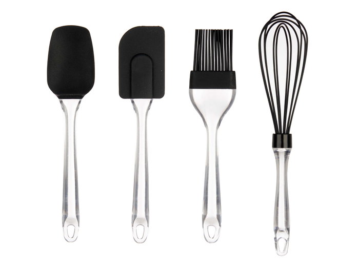 Kinvara Set de 4 ustensiles de cuisine en silicone 20x29x5 cm noir et transparent (Set de 6)