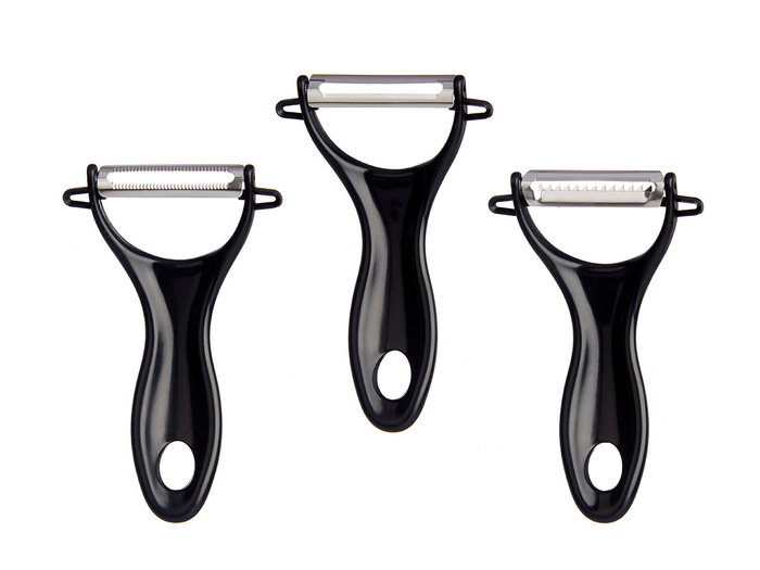Kinvara Lot de 3 éplucheurs noirs de cuisine en métal et plastique 10 x 20 x 3.5 cm (Set de 12)