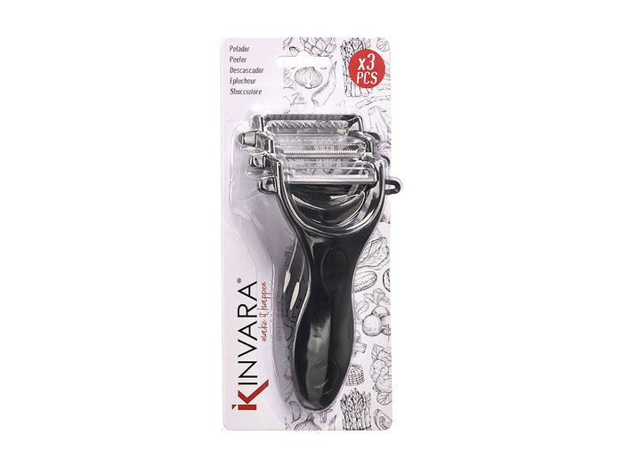 Kinvara Lot de 3 éplucheurs noirs de cuisine en métal et plastique 10 x 20 x 3.5 cm (Set de 12)