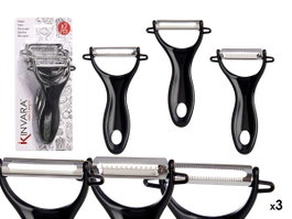 Kinvara Lot de 3 éplucheurs noirs de cuisine en métal et plastique 10 x 20 x 3.5 cm (Set de 12)