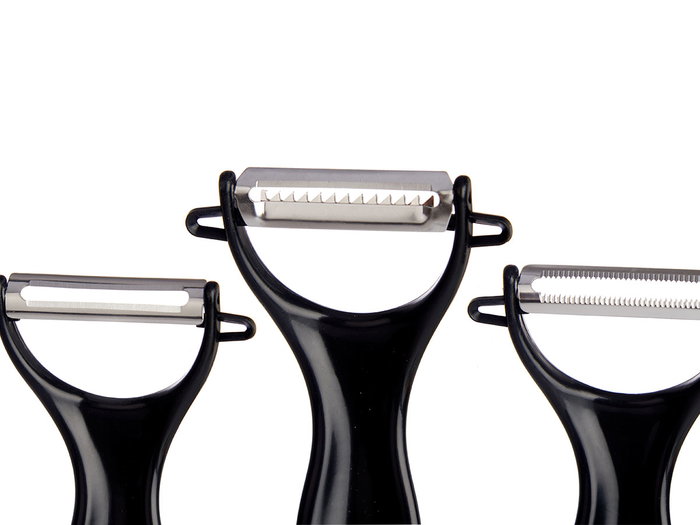 Kinvara Lot de 3 éplucheurs noirs de cuisine en métal et plastique 10 x 20 x 3.5 cm (Set de 12)