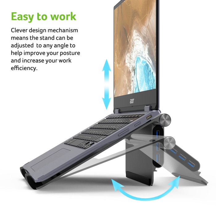 Acer Support pour ordinateur portable 11,6 - 15,6 pouces avec station d'accueil 5-en-1, Argent