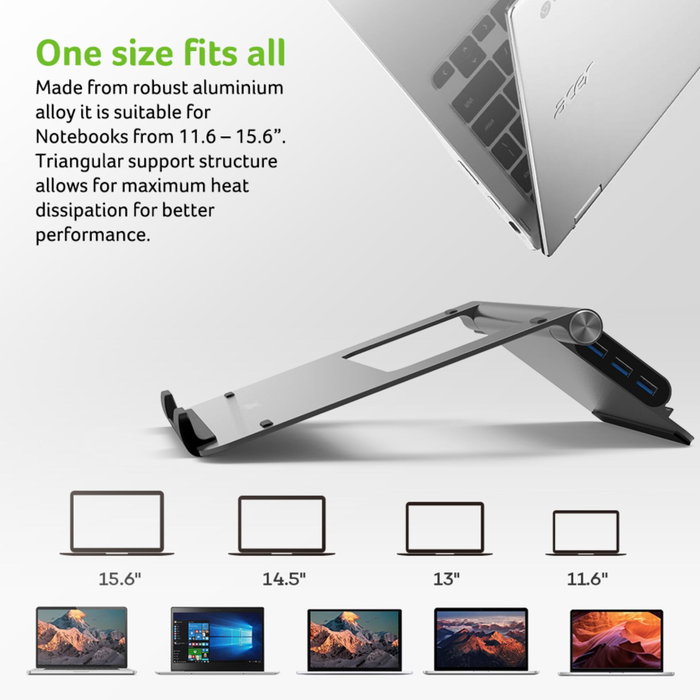 Acer Support pour ordinateur portable 11,6 - 15,6 pouces avec station d'accueil 5-en-1, Argent