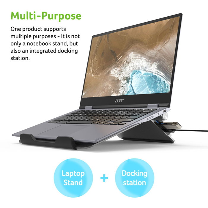 Acer Support pour ordinateur portable 11,6 - 15,6 pouces avec station d'accueil 5-en-1, Argent