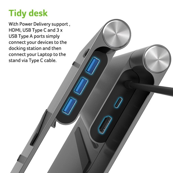 Acer Support pour ordinateur portable 11,6 - 15,6 pouces avec station d'accueil 5-en-1, Argent