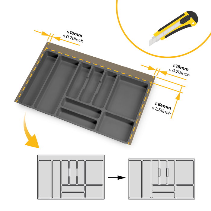 Emuca Range-couverts Optima pour tiroir universel, module 800mm, Plastique, Gris antracite