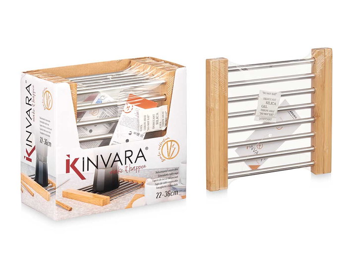 Kinvara Set de 2 Dessous de Plat Extensibles 22x21x2.2 cm Bambou et Métal Marron Argenté (Set de 12)