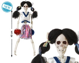 Figure Squelette Majorette Aux Tresses et Pompons 40 cm - Décor Halloween et Fêtes - Originale et Amusante