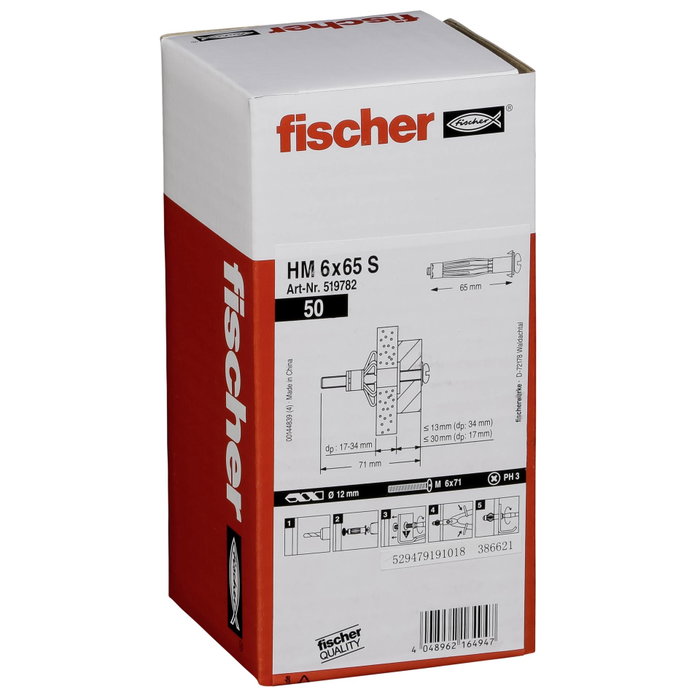 Fischer HM 6x65 S Metal Cavity Fixing avec vis métrique, 50 pcs. menyet