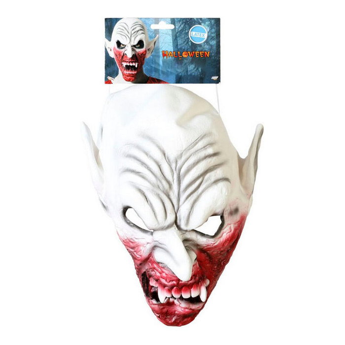 Masque monstre blanc avec crocs et taches de sang