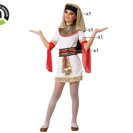 Déguisement de Pharaon Égyptien pour Fille 7-9 Ans - Blanc, Doré, Rouge - Ensemble 4 Pièces avec Toge, Tête, Collier et Ceinture - Polyester