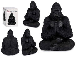 Giftdecor Statue Gorille Mains Jointes Noir Résine 16 x 28 x 22 cm (Set de 4)