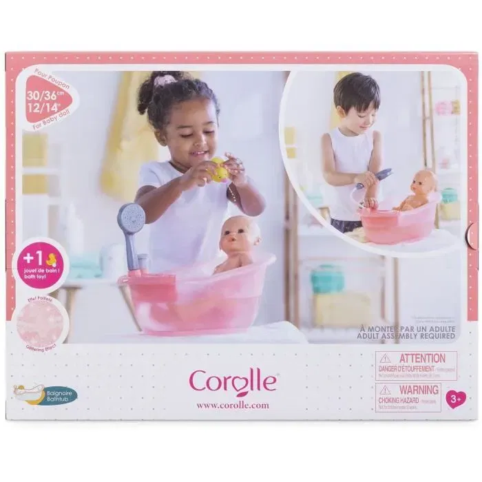Corolle Baignoire pour Poupon 30 et 36cm avec Douchette Flexible et Jouet Canard - Accessoire de Bain dès 3 Ans