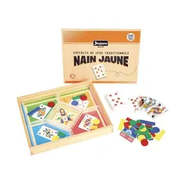 Jeujura Jeu du Nain Jaune 8134, Coffret en Bois avec Jeu de 54 Cartes et Jetons, Cases Amovibles, Fabrication Française - 30.5 x 25 x 4 cm