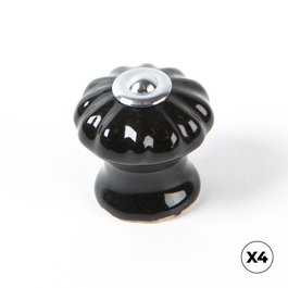 Rei Poignée de meuble modèle e524, porcelaine et acier finition noire, diamètre 28 mm, blister 4 pièces