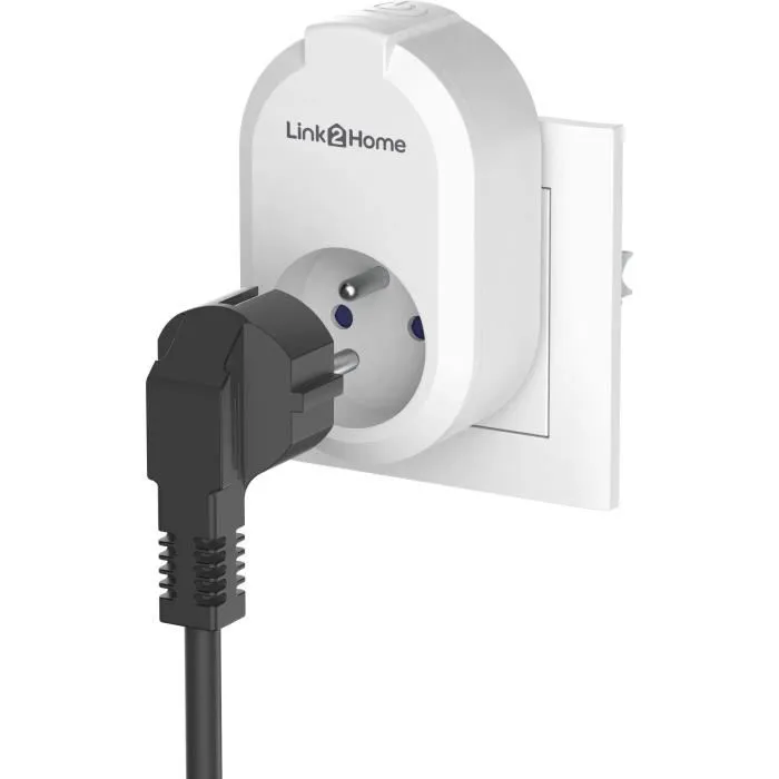 Link2Home - Prise connectée intelligente Wi-Fi 16A 3680W Blanc - Contrôle à distance via smartphone, Google Home, Alexa, Tuya, programmation, suivi énergétique