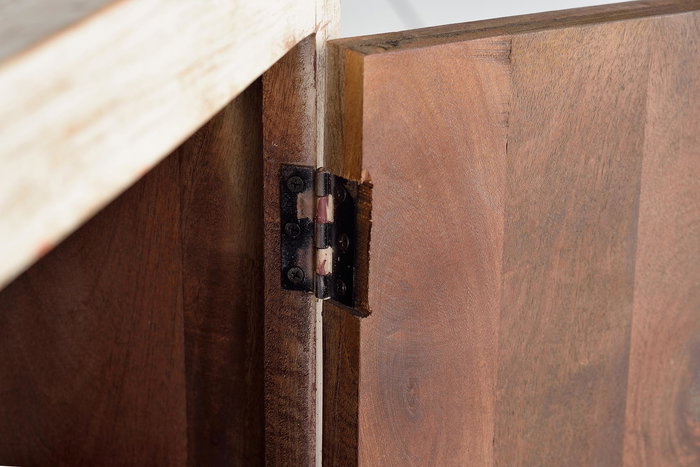 GINER Y COLOMER Buffet 2 portes avec détails en céramique - Meuble en bois de manguier et fer blanc vieilli - Blanc et multicolore