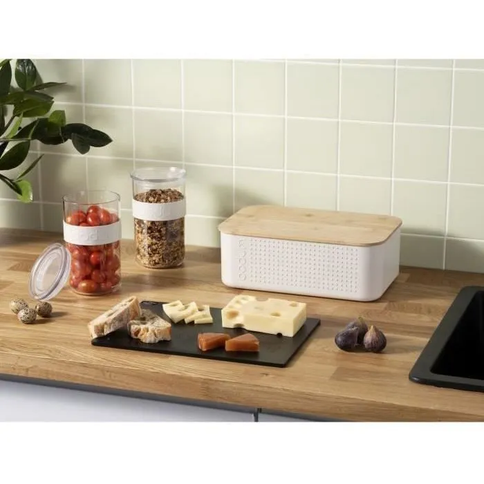 Bodum 11555-913 BISTRO Boîte à pain Grand modèle Couvercle bambou Blanc 24 x 37 x H 14 cm