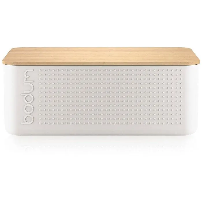 Bodum 11555-913 BISTRO Boîte à pain Grand modèle Couvercle bambou Blanc 24 x 37 x H 14 cm