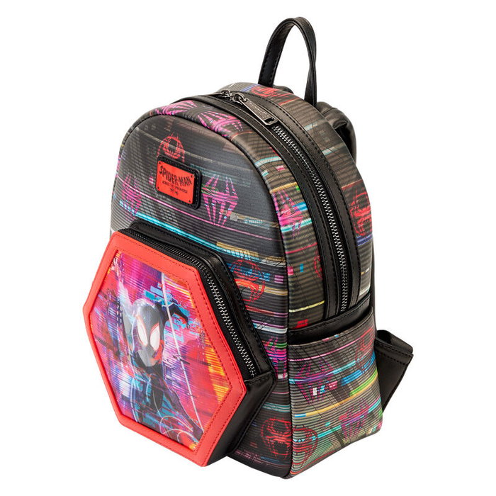 Loungefly Sac à dos lenticulaire Cruzando el Multiverso Spiderman Marvel, 27 cm, en similicuir PU, bretelles ajustables