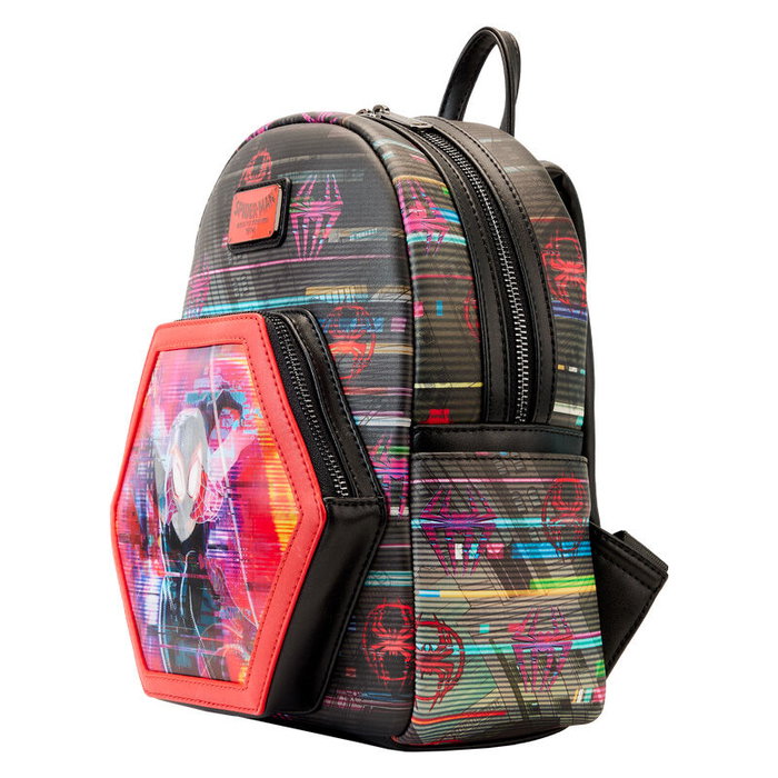 Loungefly Sac à dos lenticulaire Cruzando el Multiverso Spiderman Marvel, 27 cm, en similicuir PU, bretelles ajustables