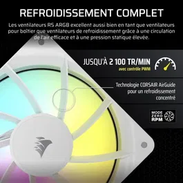 Corsair RS120 Ventilateur PC Blanc 120mm ARGB avec Refroidissement Performant et Éclairage RGB Adressable