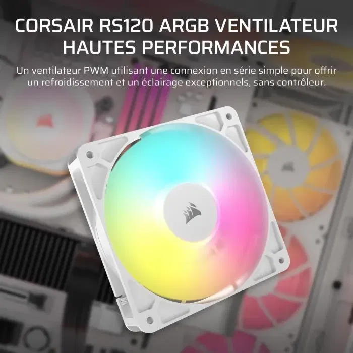Corsair RS120 Ventilateur PC Blanc 120mm ARGB avec Refroidissement Performant et Éclairage RGB Adressable