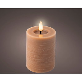 Lumineo Bougie LED en cire marron Ø7 x 11,2 cm avec effet flamme et minuteur