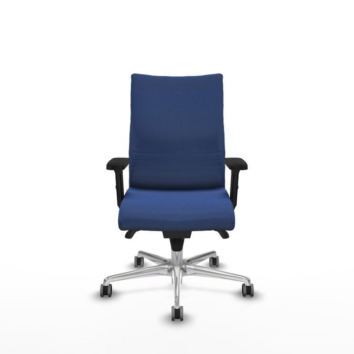 Chaise Albacete confidente Synchro 5 positions Tissu Bleu foncé Structure d' aluminium Accoudoir 2D Sans appui-tête Roulettes 65mm pour moquette