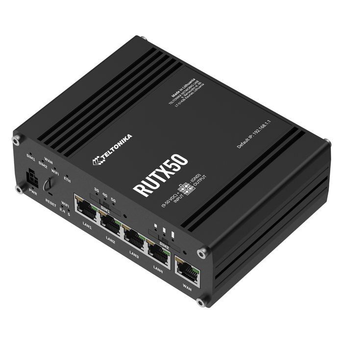 Teltonika Networks RUTX50 Routeur Industriel 5G Dual SIM avec Wi-Fi Dual-Band, 5 Ports Gigabit Ethernet, Alimentation UE Teltonika Networks RUTX50 Routeur Industriel 5G Dual SIM avec Wi-Fi Dual-Band, 5 Ports Gigabit Ethernet, Alimentation UE