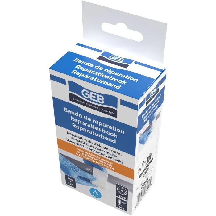 Geb Bande de réparation en fibre de verre, 1.5 m, pour réparer fuites et fissures sur cuivre, inox, acier, fonte, PVC, béton, bois