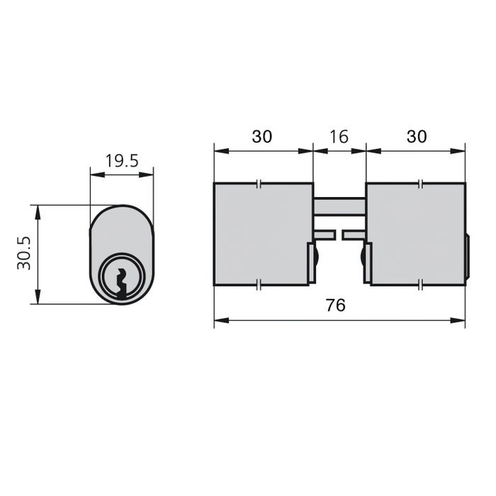 CVL Cylindre 5968/30x30/ln ovale à panneton à tiges