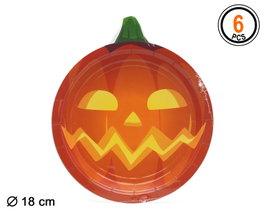 Pack de 6 assiettes Halloween citrouille 18cm pour fête enfantine