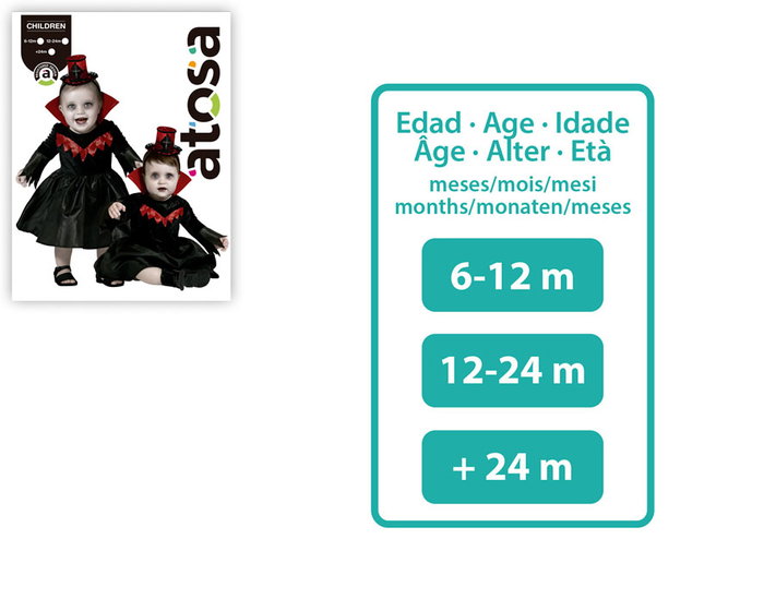 Déguisement pour bébé fille de 12 à 24 mois - Robe de vampiresse noire avec capuche décorative et chapeau mini - Idéal Halloween et fêtes déguisées