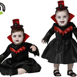 Vestido Vampiresa pour Bébé 12-24 Mois - Costume Halloween Bébé Fille Noir avec Col et Chapeau Mini
