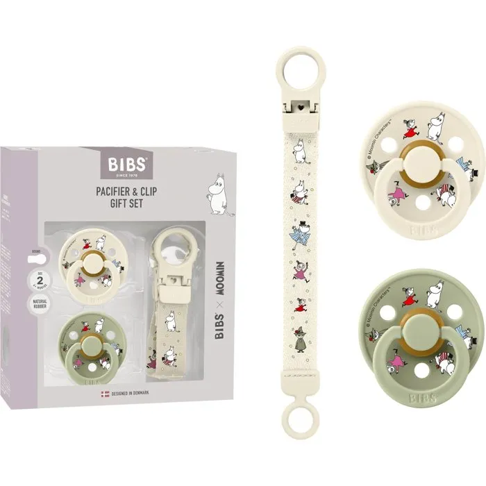 Bibs Coffret cadeau bébé BIBS x Moomins - Sucette T2 & attache - Ivory