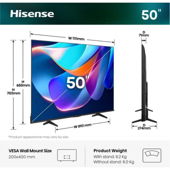 Hisense 50A6S Téléviseur 50 pouces LED 4K UHD Smart TV Hisense 50A6S Téléviseur 50 pouces LED 4K UHD Smart TV
