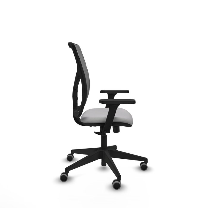 Chaise Motilla Synchro 3 positions tissu Gris clair Maille Gris Base pyramidale noire Accoudoir 3D Sans appui-tête Roulettes 65mm pour moquette