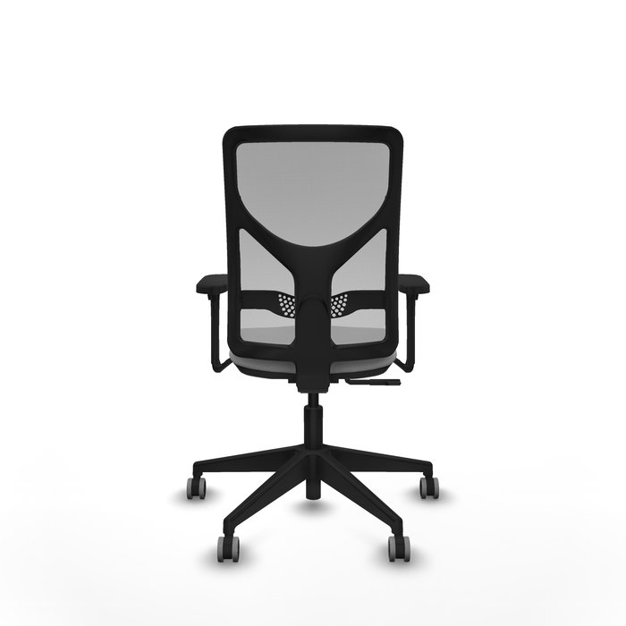 Chaise Motilla Synchro 3 positions tissu Gris clair Maille Gris Base pyramidale noire Accoudoir 3D Sans appui-tête Roulettes 65mm pour moquette