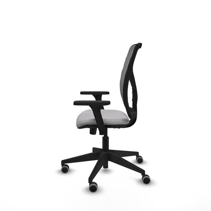 Chaise Motilla Synchro 3 positions tissu Gris clair Maille Gris Base pyramidale noire Accoudoir 3D Sans appui-tête Roulettes 65mm pour moquette